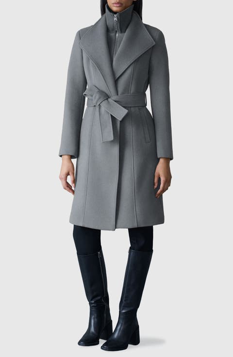 Norita Belted Double Face Wool Coat with Wool Blend Bib