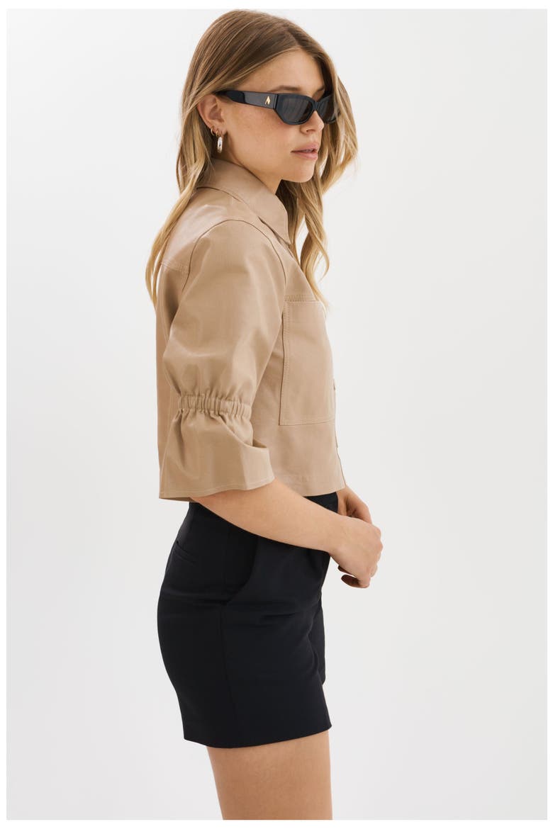 Carolina | Leather Ruffle Sleeve Jacket, Alternate, color, Beige