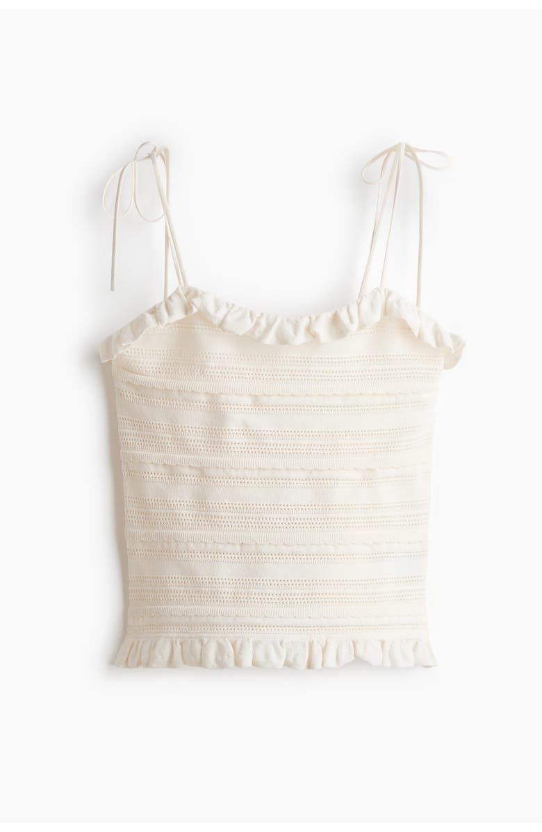 H&M Pointelle-knit Tie-strap Top, Main, color, White