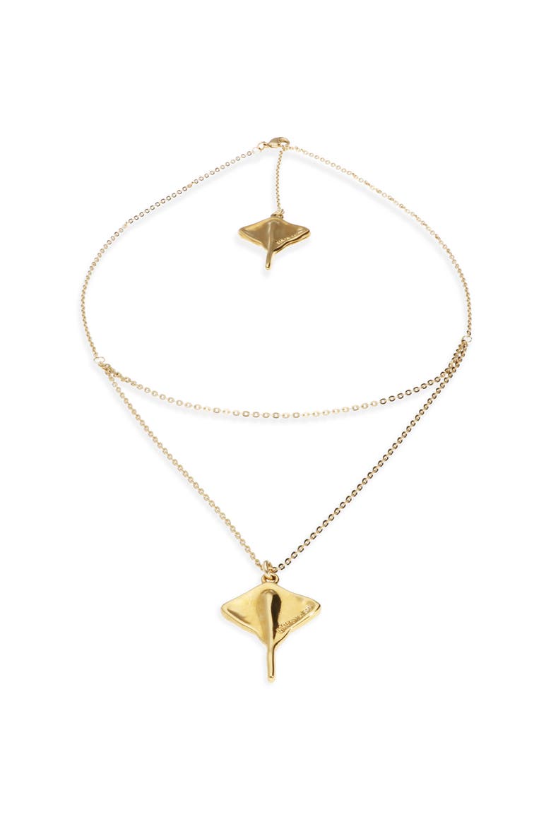 Short Double Chain Pendant Plated in 18K Gold with Manta Ray, Alternate, color, Gold