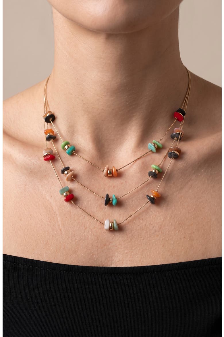 Layered Stone and Nugget Necklace, Main, color, MULTI/ GOLD