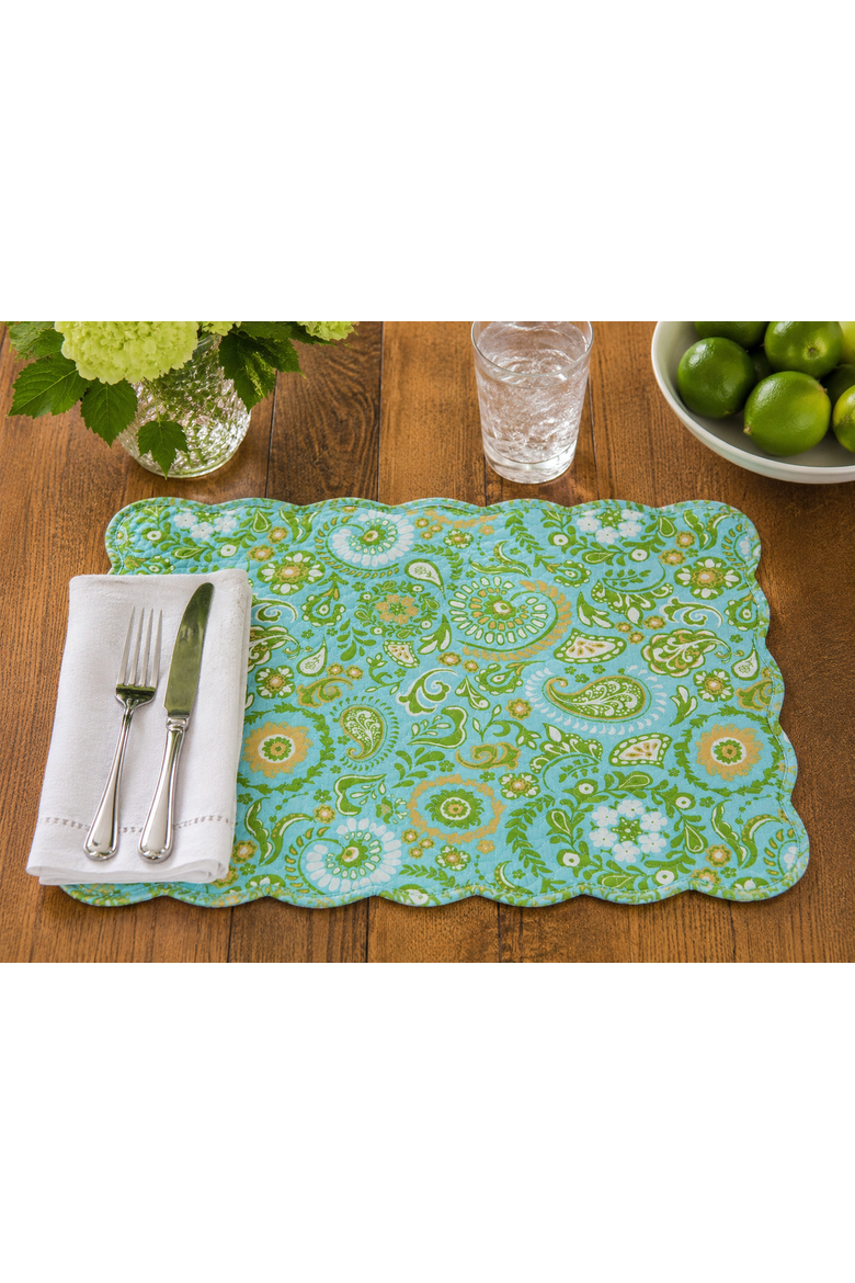 Zoe 100% Cotton Set of 6 Placemats 13" x 19", Alternate, color, Green