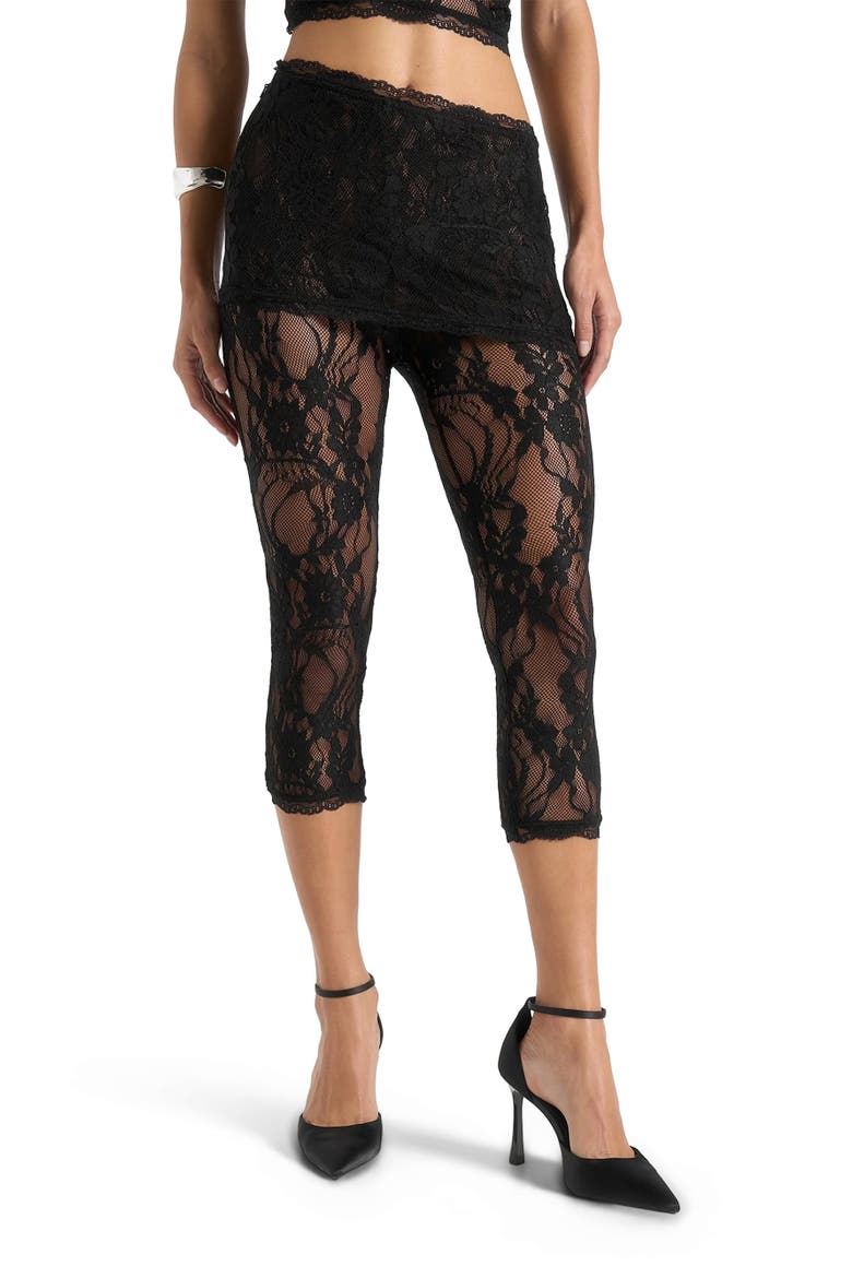 Aimee Lace Asymmetric Capri Leggings, Main, color, Black