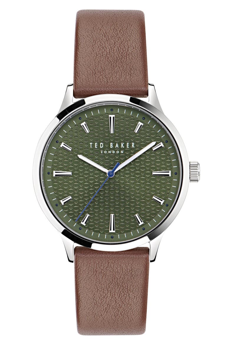 Leather Strap Watch, 20mm, Main, color, BROWN/GREEN