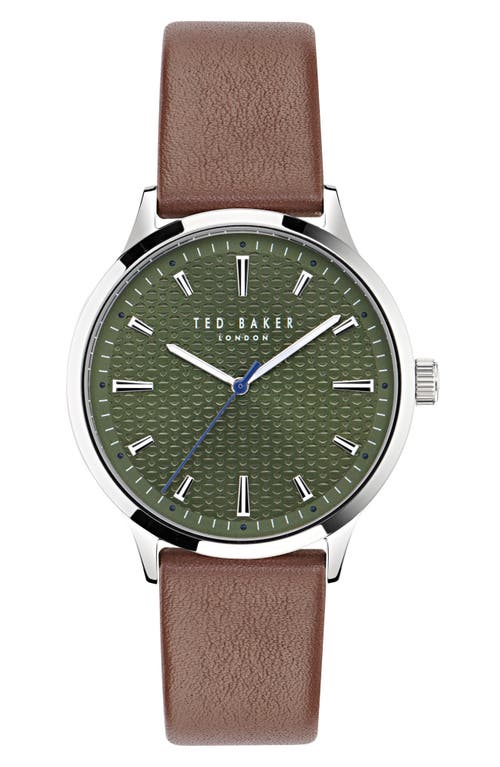 Ted Baker London Leather Strap Watch, 20mm in Brown/green at Nordstrom