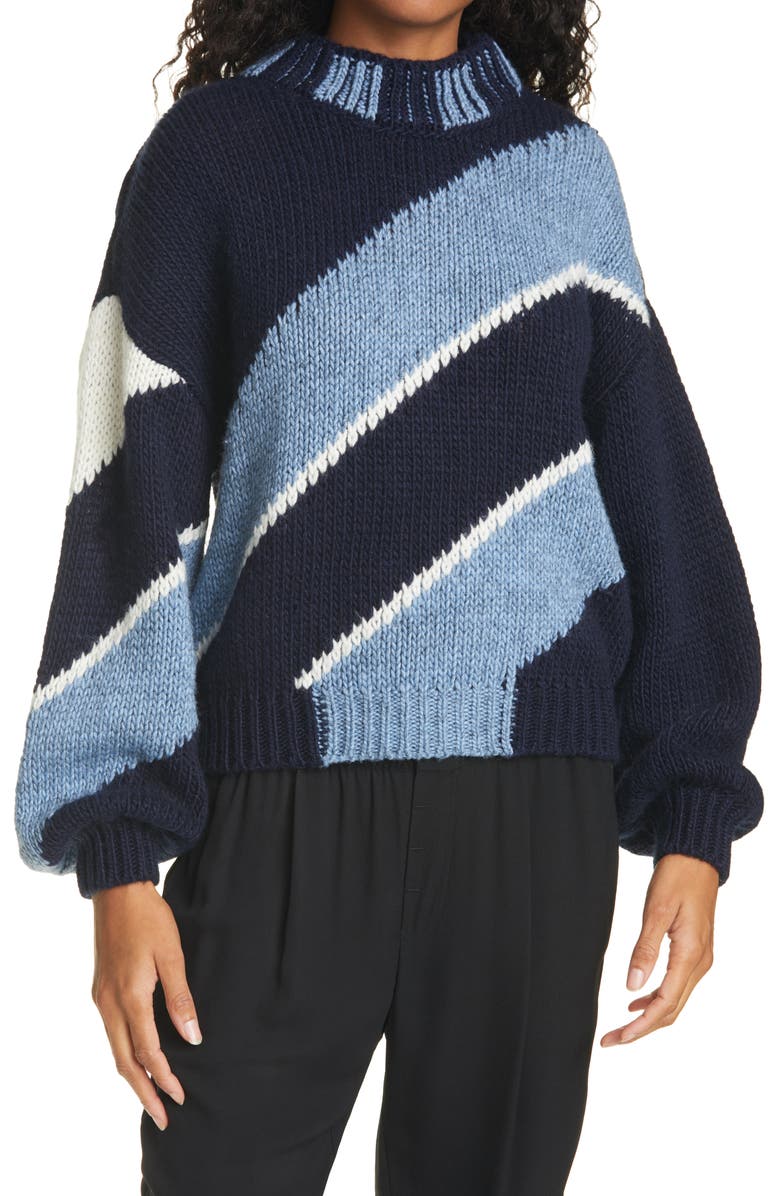 Stine Goya Adonis Balloon Sleeve Diagonal Stripe Sweater, Main, color,