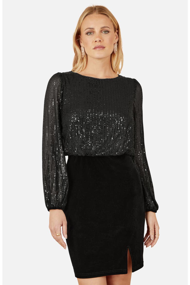 Sequin And Velvet Mini Dress, Alternate, color, Black
