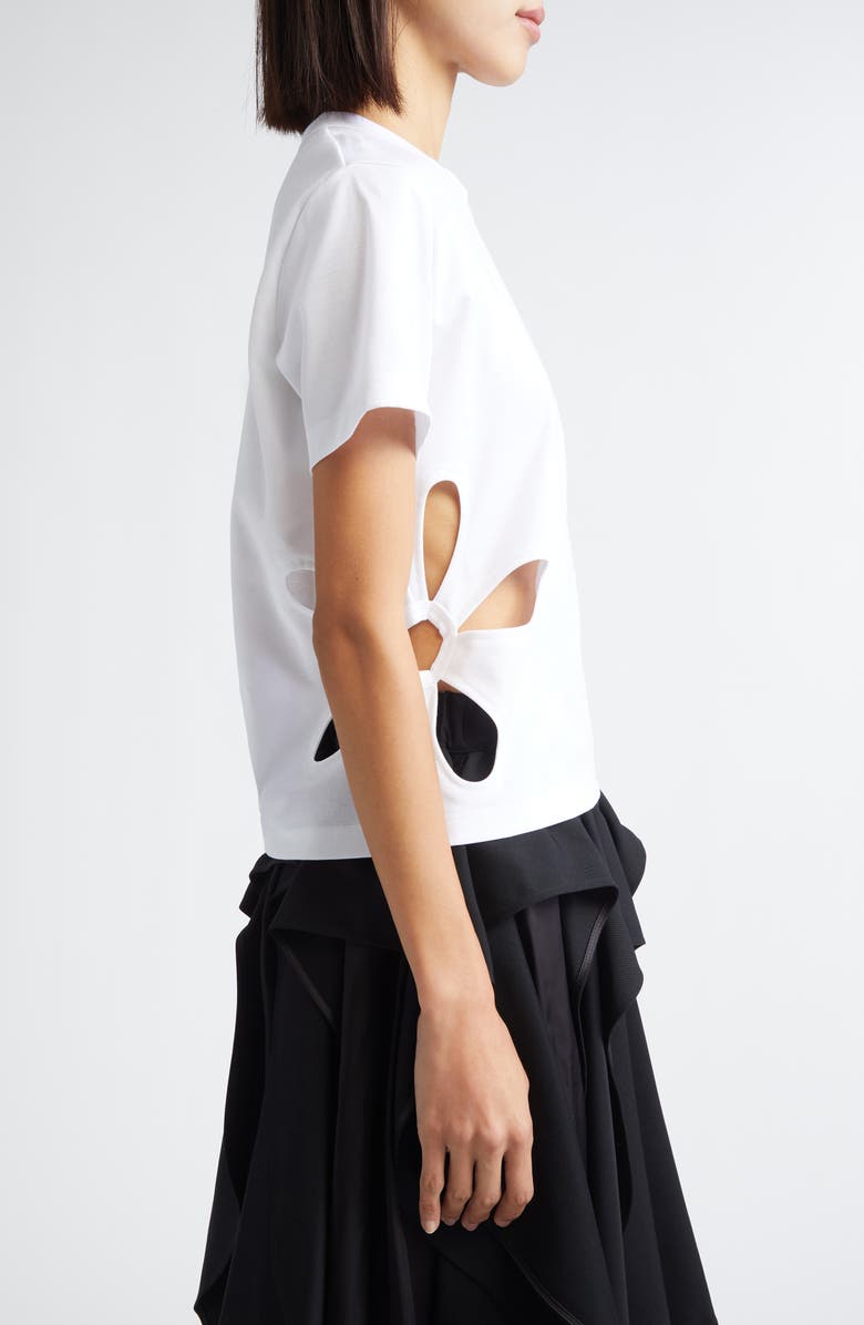 Noir Kei Ninomiya Floral Cutout Cotton Ponte T-Shirt, Alternate, color, White