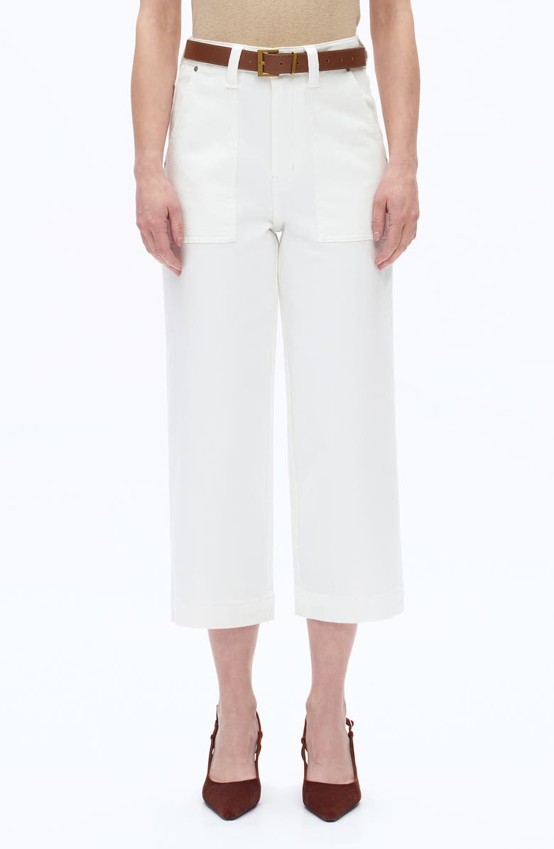 Bayeas High Waist Crop Relaxed Straight Leg Utility Jeans, Main, color, White