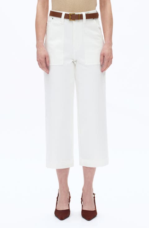 High Waist Crop Relaxed Straight Leg Utility Jeans