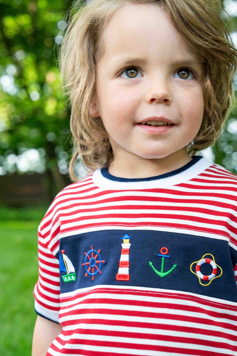 Knit Short Set With Nautical Applique, Alternate, color, Red/Navy