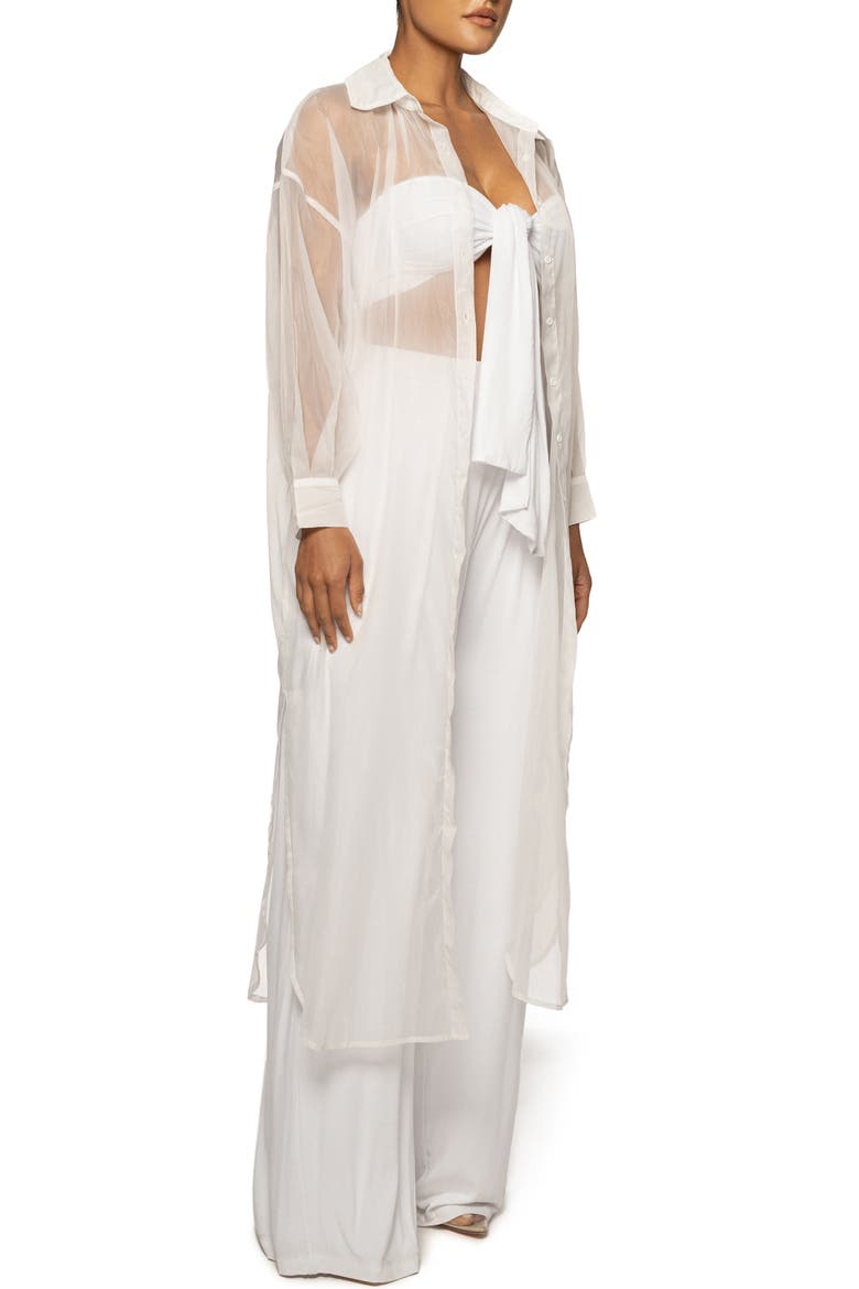 Lia Sheer Button-Up Shirtdress, Alternate, color, WHITE