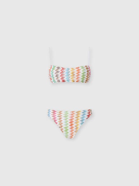 Bikini In Lamé Viscose With Micro Zigzag Pattern And High-waisted Bottoms