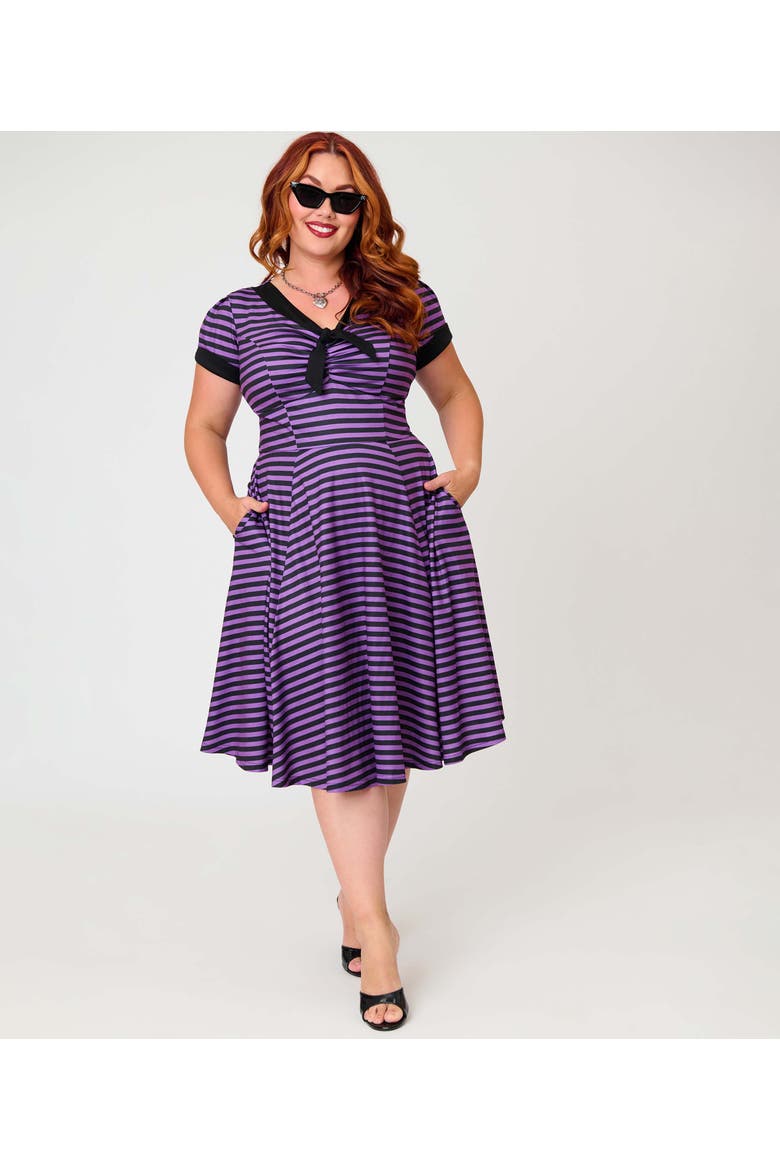 Plus Size Natalie Swing Dress, Main, color, Purple & Black Stripe