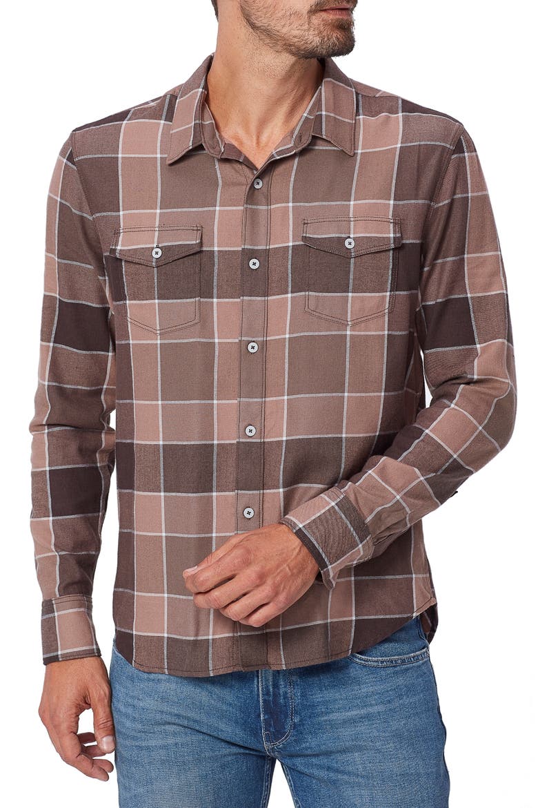 Everett Plaid Flannel Button-Up Shirt, Main, color, BROWN OAK