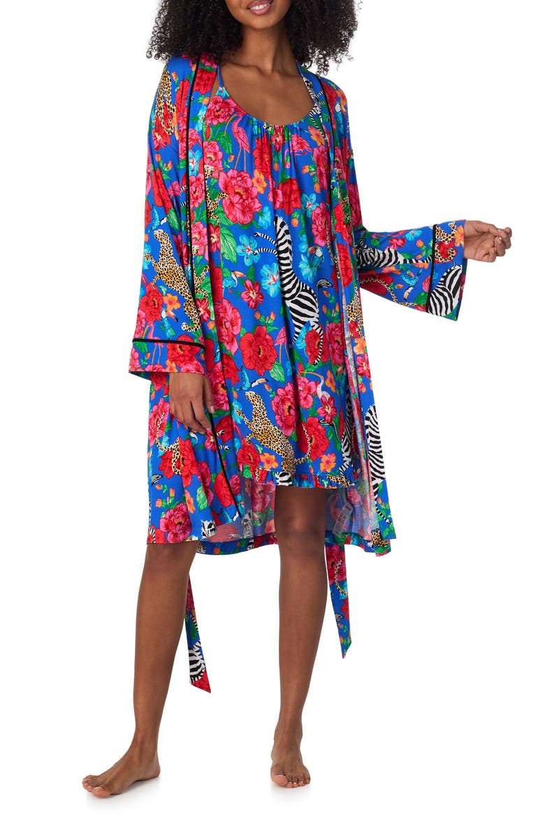 Print Longline Robe, Alternate, color, BLUE FLORAL