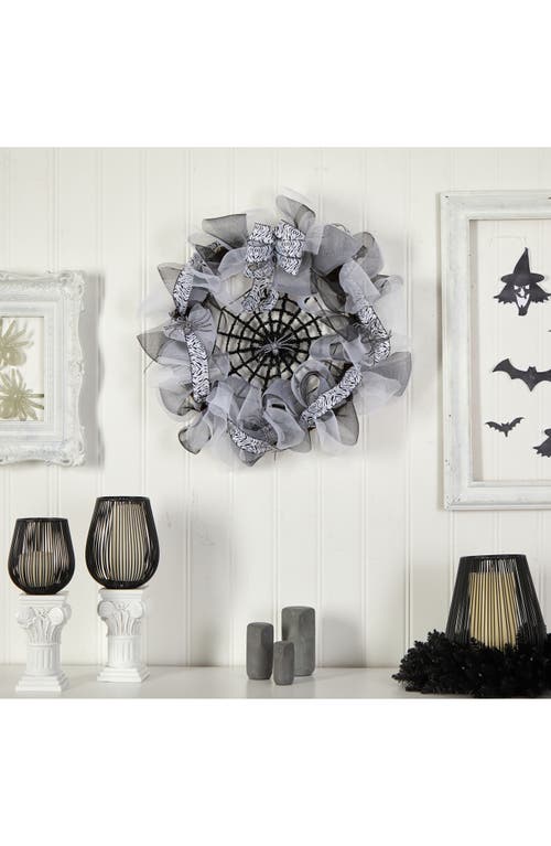 Nearly Natural Halloween Spider Web Wreath In Gray
