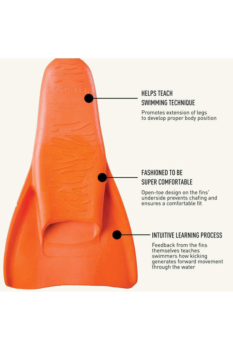 Booster Swim Fins for Kids Floating Rubber Fins Teaches Kick Technique Open Toe Design Comfortable Fit, Alternate, color, Orange