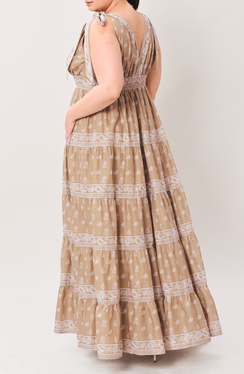 FLYING TOMATO Paisley Tie Strap Tiered Maxi Dress, Alternate, color, Light Olive