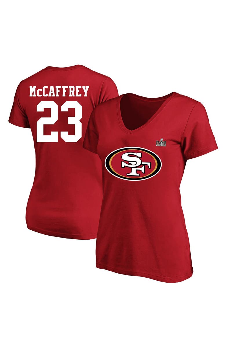 FANATICS Women's Fanatics Branded Christian McCaffrey Scarlet San Francisco 49ers Super Bowl LVIII Plus Size Player Name & Number V-Neck T-Shirt, Main, color,