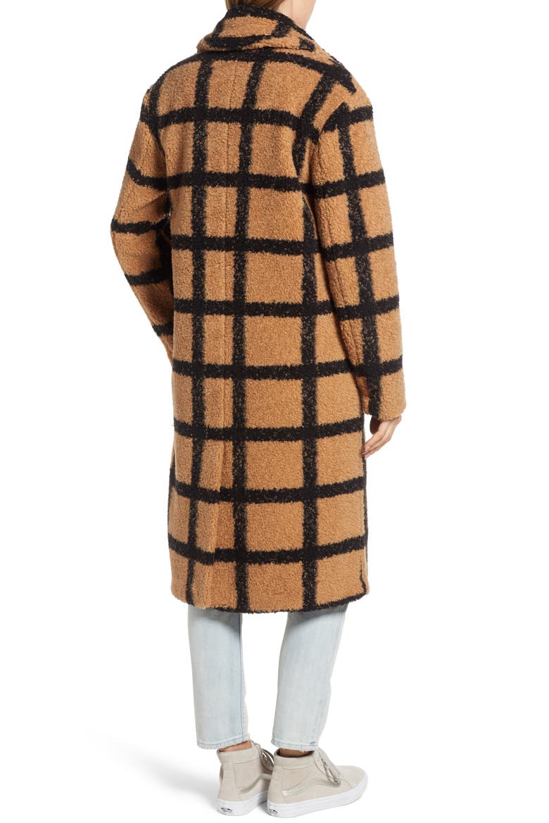 Berber Longline Plaid Coat, Alternate, color, CAMEL/ BLACK