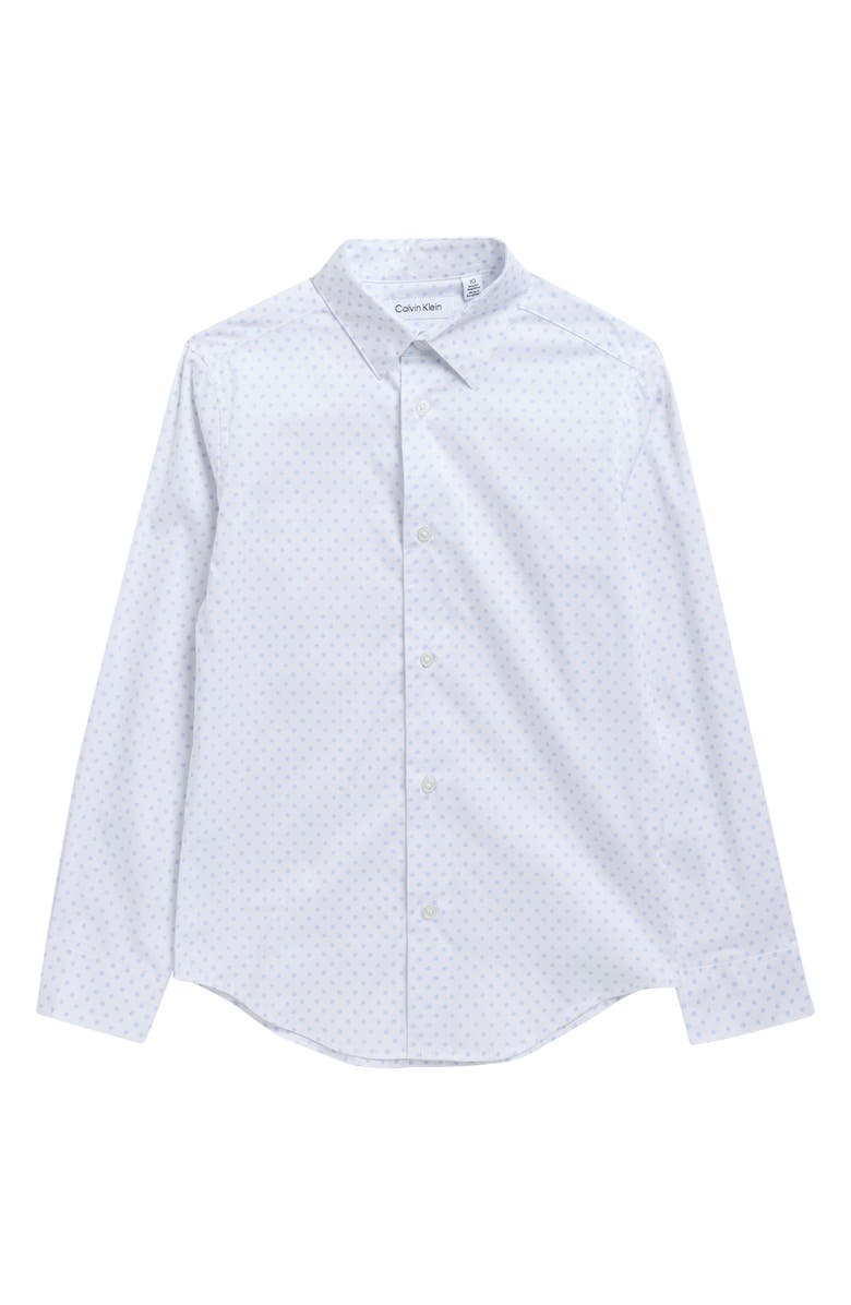 Calvin Klein Kids' Scribble Circle Print Stretch Button-Up Shirt, Main, color, Light Blue