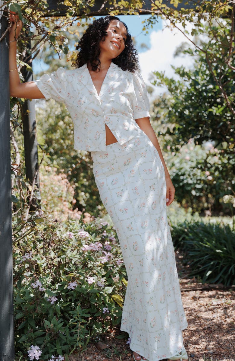 Petal & Pup Steele Bias Cut Maxi Skirt, Alternate, color, White Vintage Floral