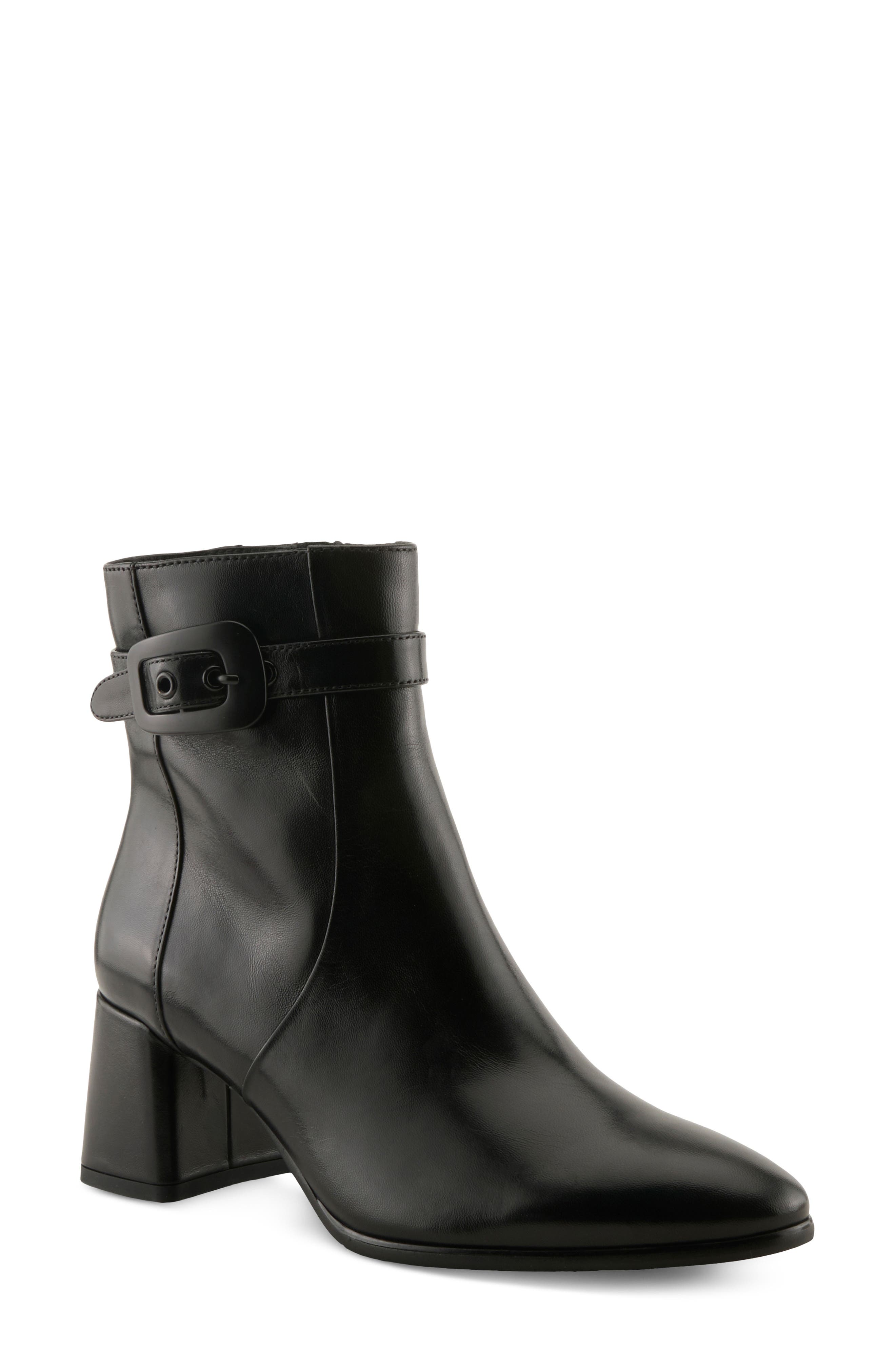 Velloria Leather Bootie, Main, color, BLACK