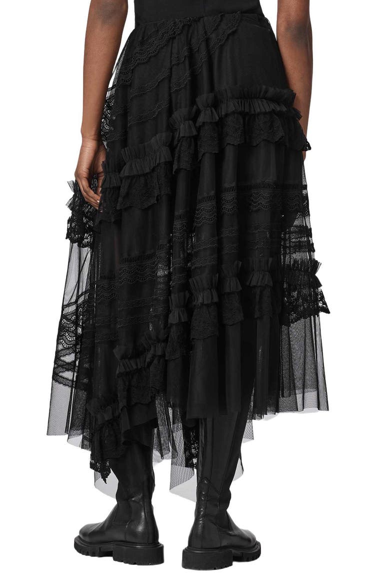 Jen Ruffle Lace Midi Skirt, Alternate, color, BLACK