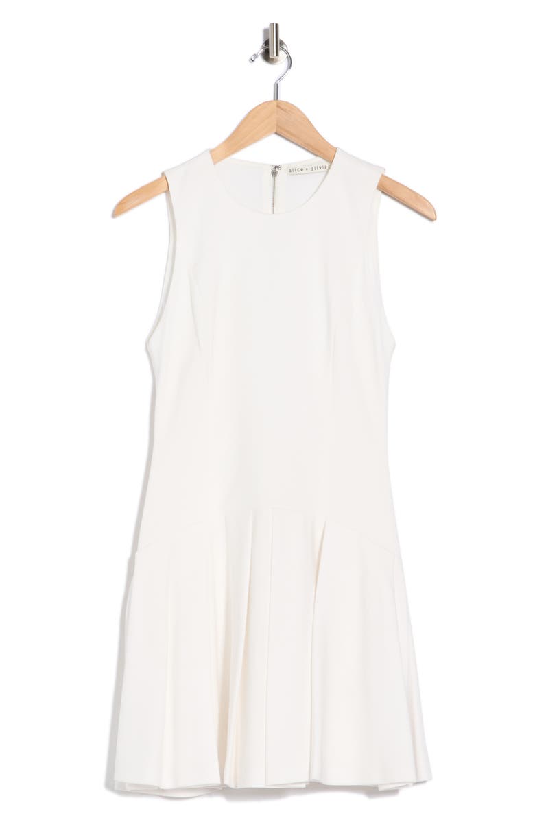 Alice + Olivia Adley Pleated Drop Waist Dress, Main, color, Off White