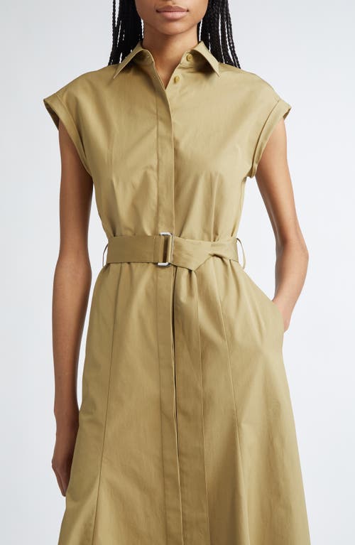 Lafayette 148 New York Cap Sleeve Cotton Poplin Belted Shirtdress In Loden Green
