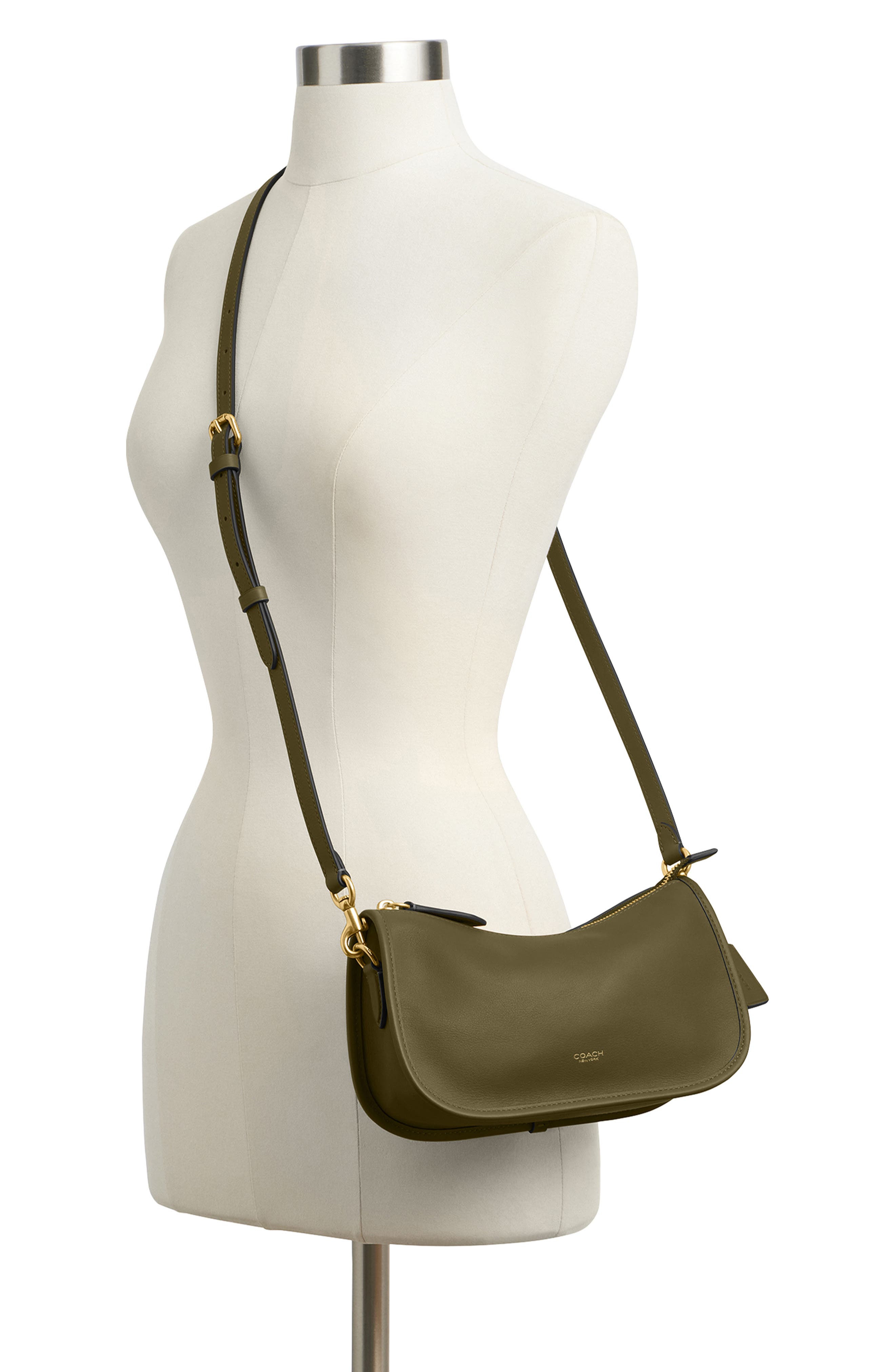 COACH Waverly Natural Grain Leather Shoulder Bag, Alternate, color, B4/Olive