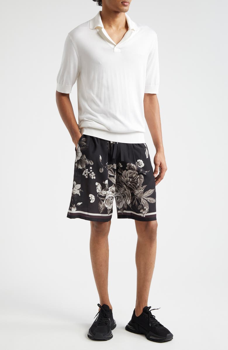 Dolce&Gabbana Logo Silk Polo Sweater, Alternate, color, W0800 Bianco Ottico