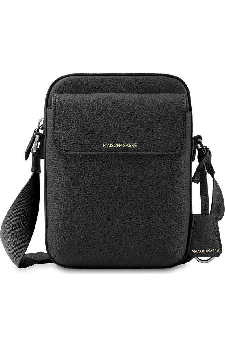 MAISON de SABRÉ Small Leather Messenger Bag, Main, color, Black Caviar