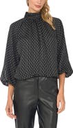 Vince Camuto Lurex® Stripe Polka Dot Mock Neck Blouse