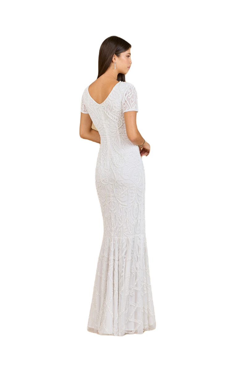 LARA New York Cap Sleeve Beaded Wedding Gown, Alternate, color, Ivory