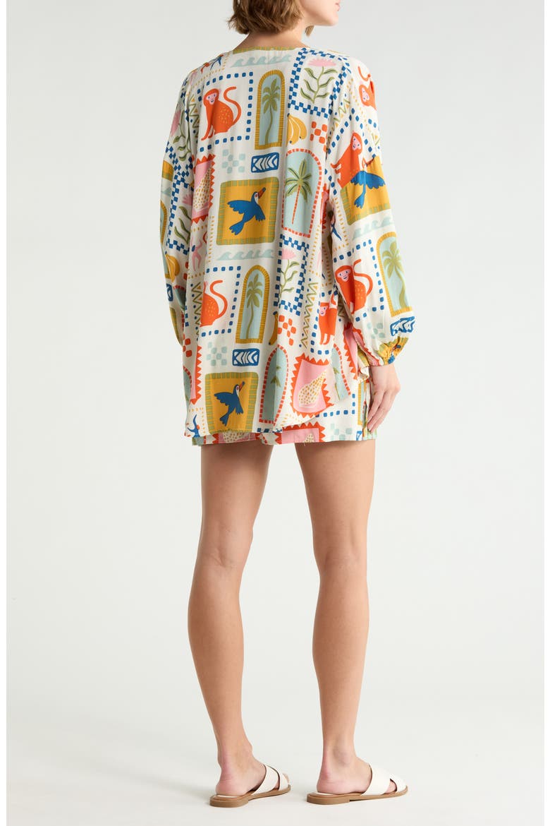 Flowy Beach Cover-Up Cardigan & Shorts Set, Alternate, color, IVORY ANIMAL MULTI TILE