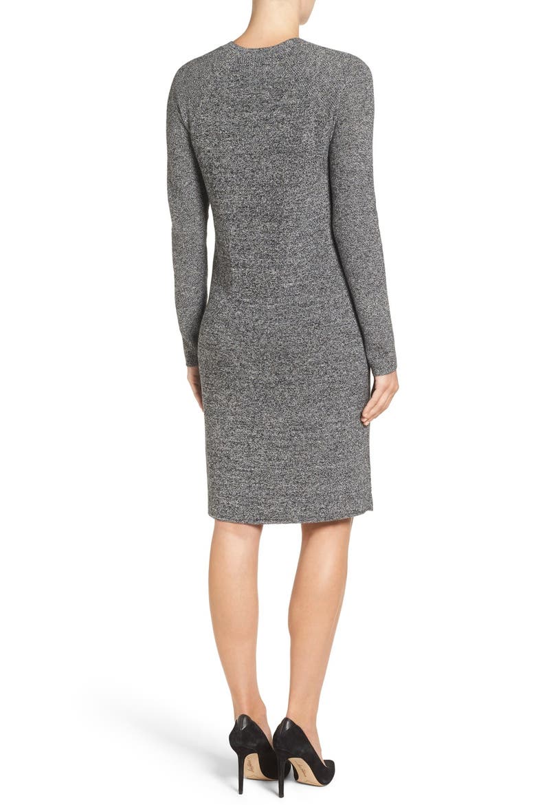 V-Neck Sweater Dress, Alternate, color, BLACK- WHITE MARL