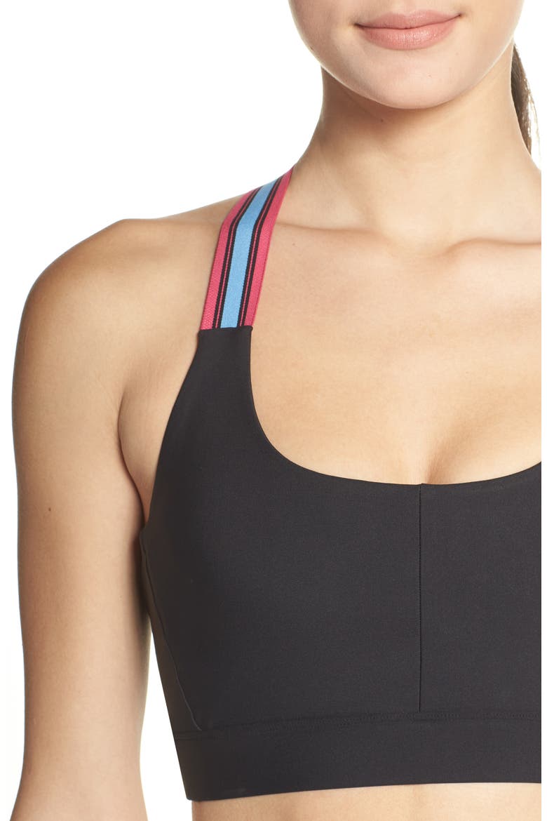 Contrast Stripe Sports Bra, Alternate, color, BLACK