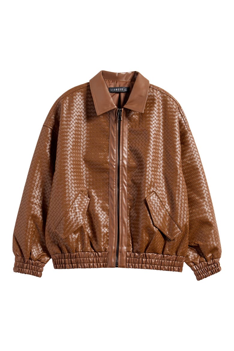Kenny Woven Faux Leather Bomber Jacket, Alternate, color, CHOCOLATE