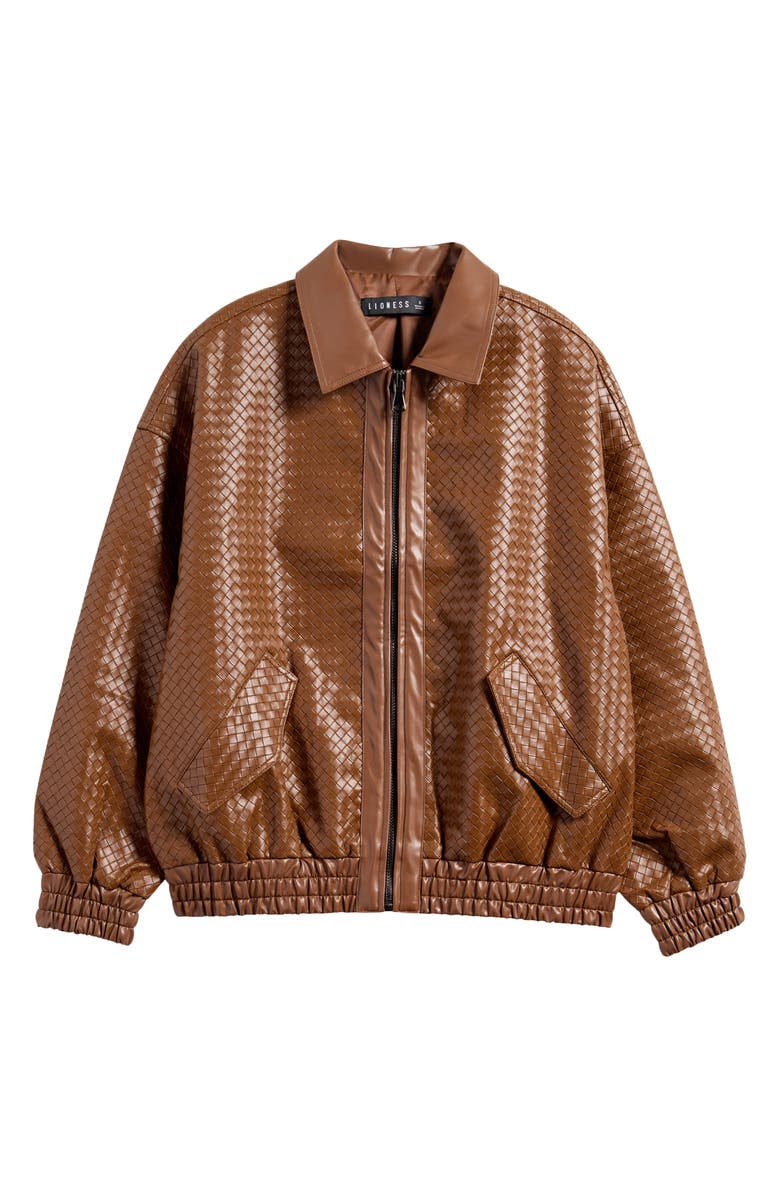 LIONESS Kenny Woven Faux Leather Bomber Jacket, Alternate, color,