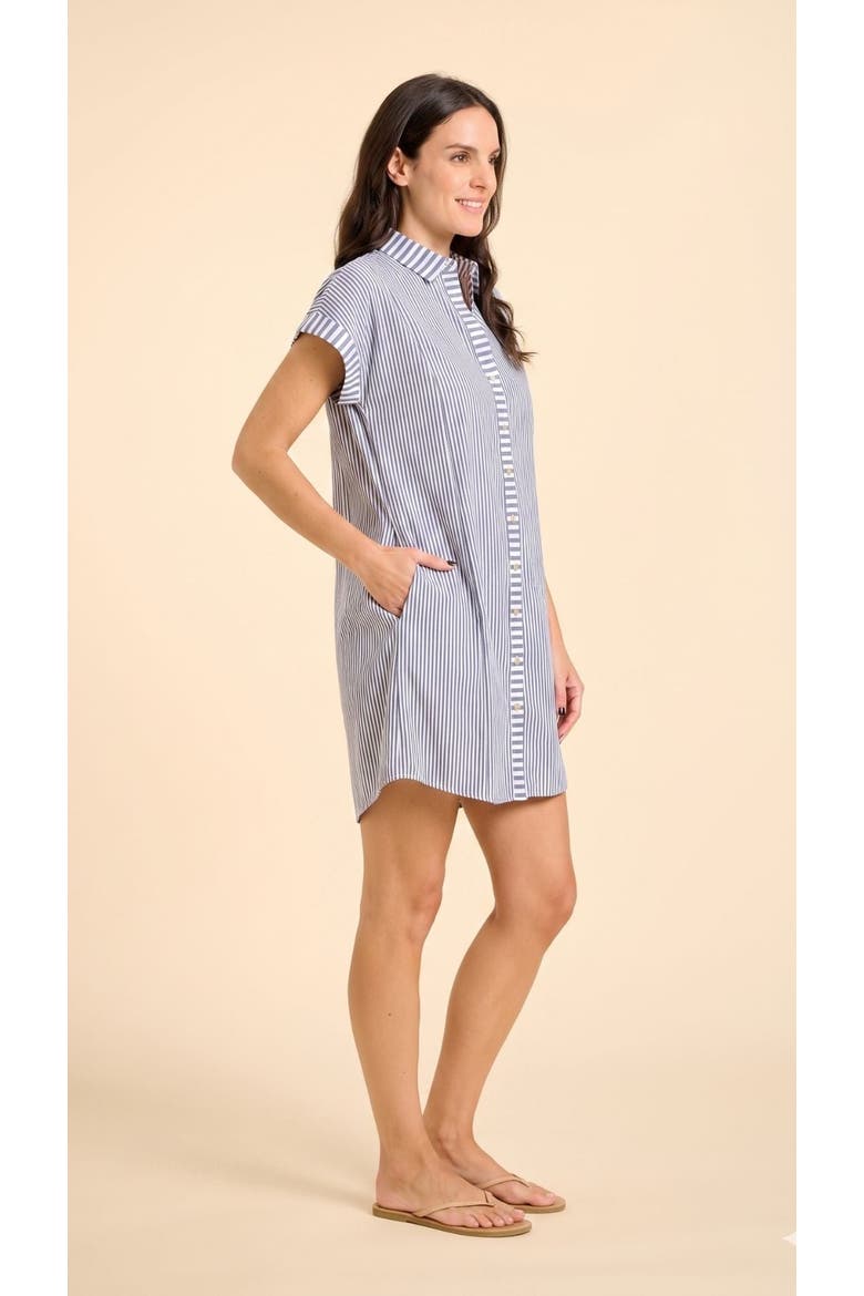 Riga Short Sleeve Short Dress Cover-Up, Alternate, color, Navy Stripes