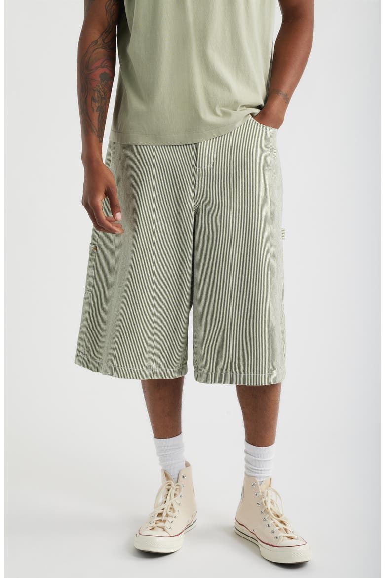 Field Pinstripe Denim Shorts, Main, color, GREEN PINSTRIPE