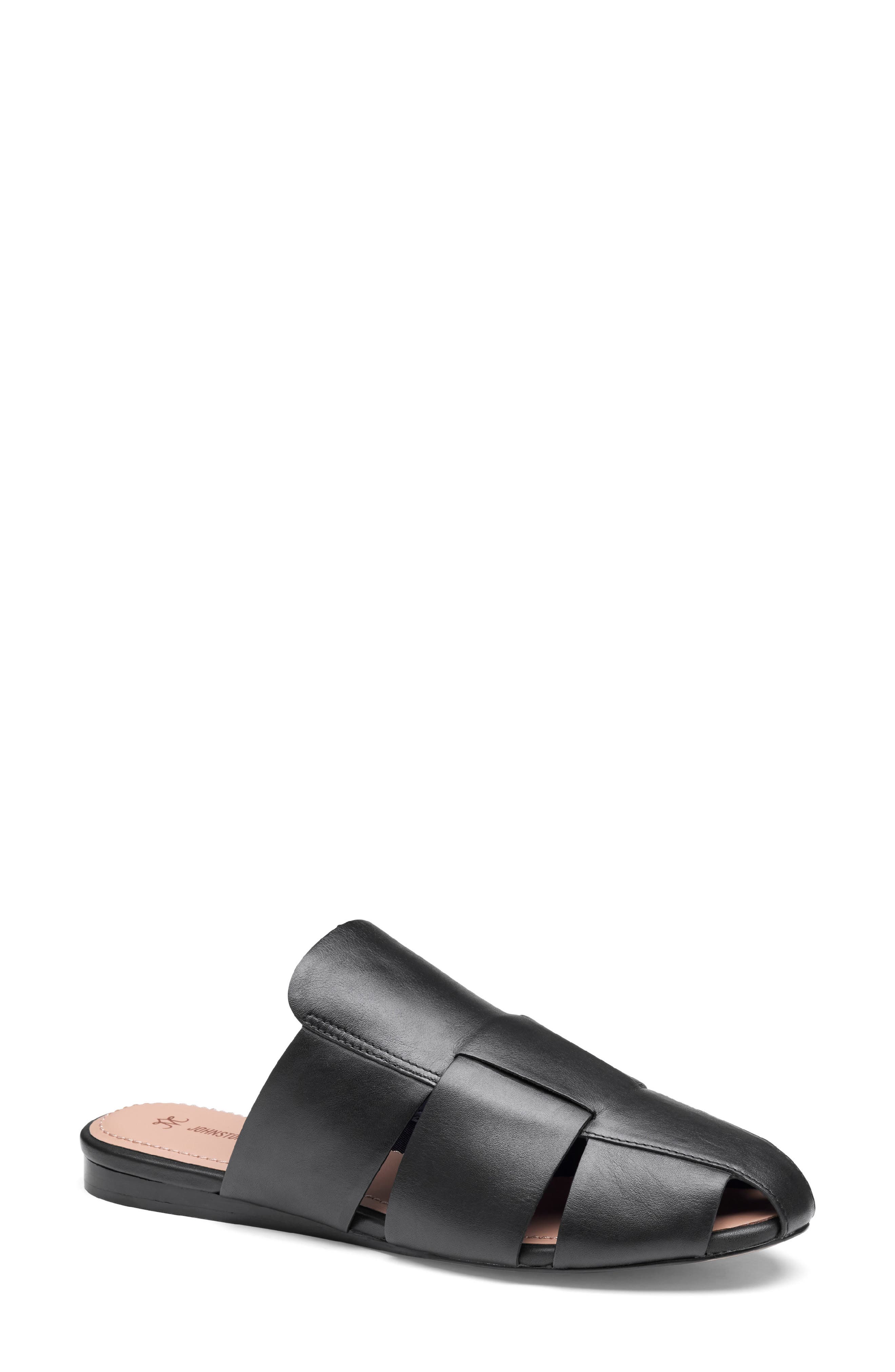 Johnston & Murphy Claire Leather Fisherman Mule Sandal, Main, color, Black Nappa Leather