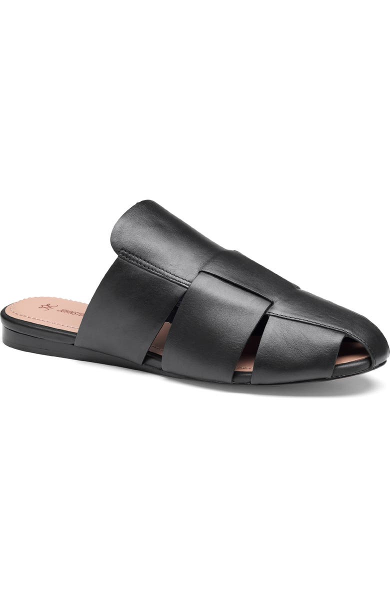 Johnston & Murphy Claire Leather Fisherman Mule Sandal, Main, color, Black Nappa Leather