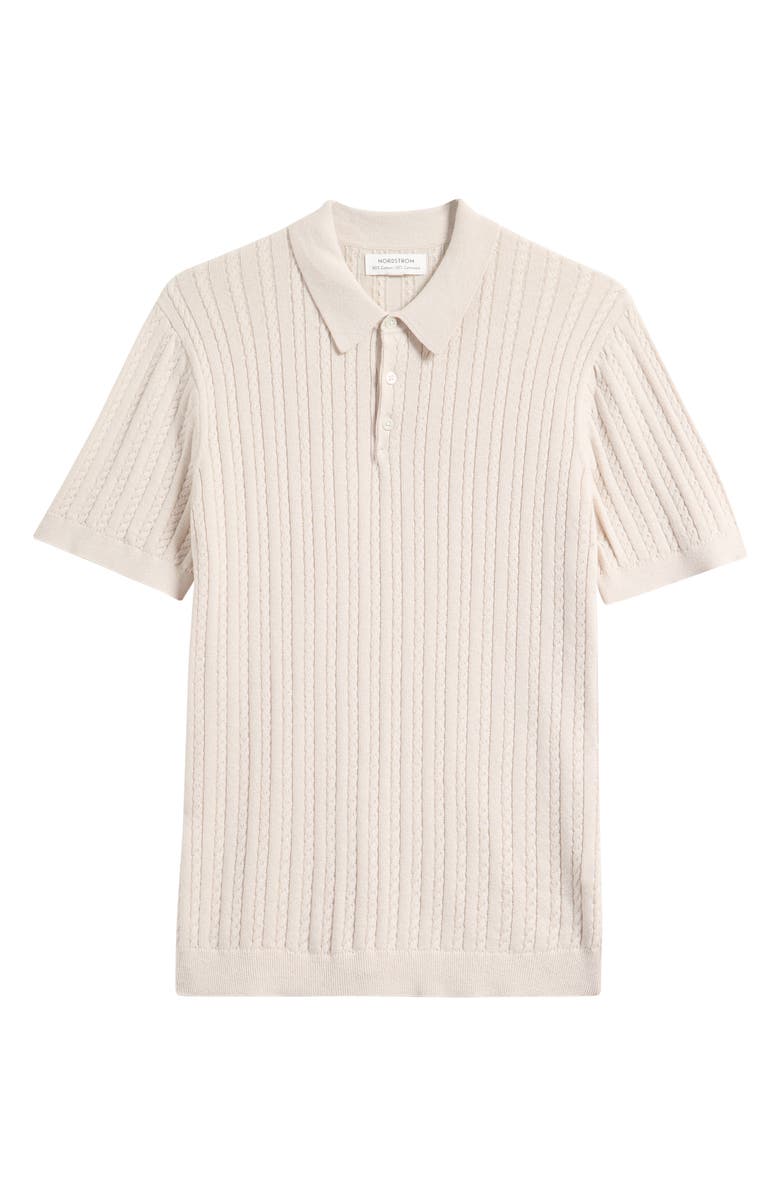 Nordstrom Cabled Cotton & Cashmere Polo Sweater, Alternate, color, Beige Pumice