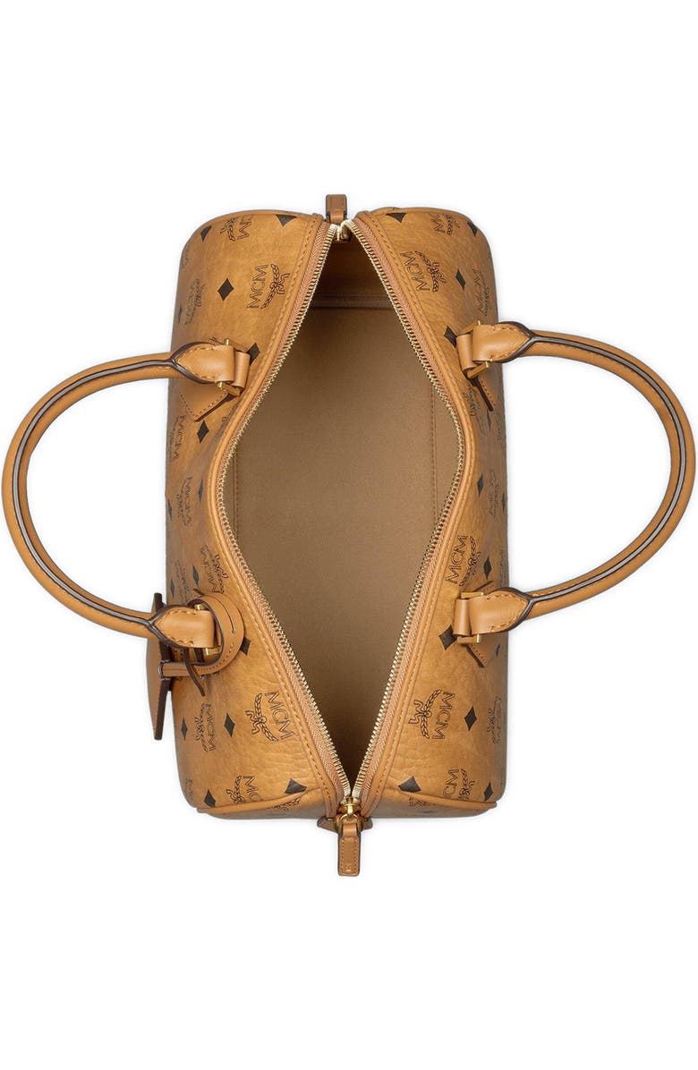 MCM Medium Ella Boston Bag in Visetos, Alternate, color, Cognac