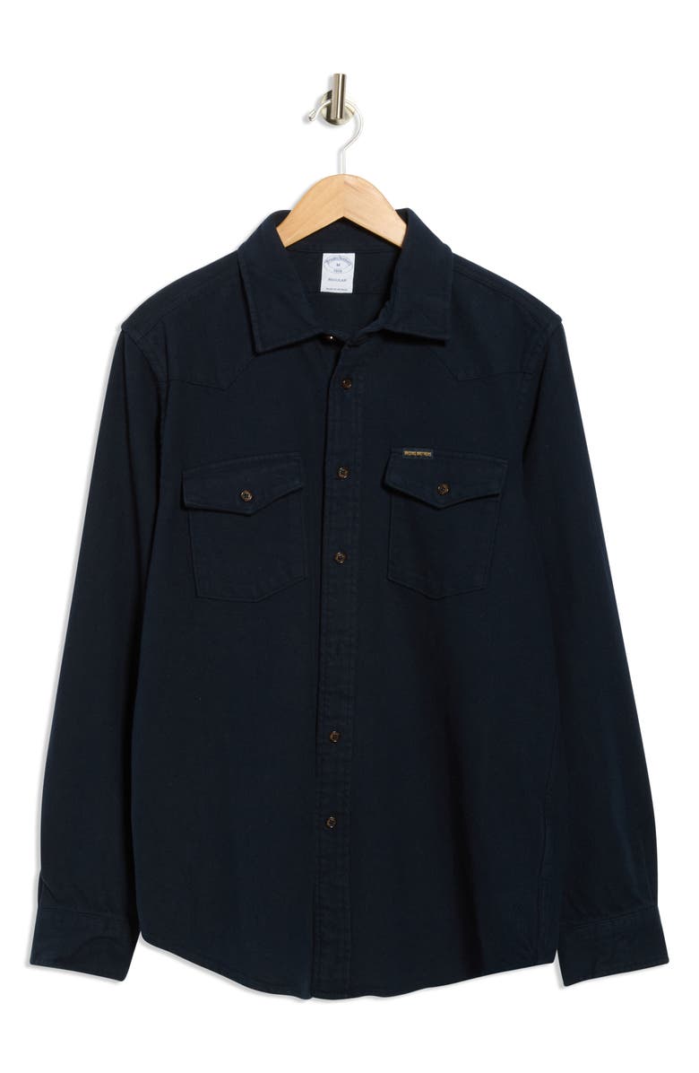 Brooks Brothers Twill Western Shirt, Alternate, color, Navy
