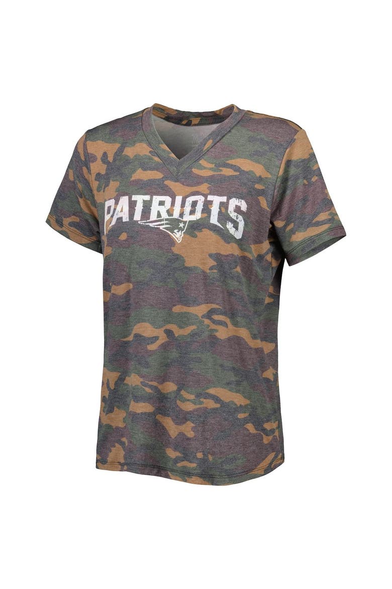 Women's Majestic Threads Mac Jones Camo New England Patriots Name & Number V-Neck T-Shirt, Alternate, color, Camo