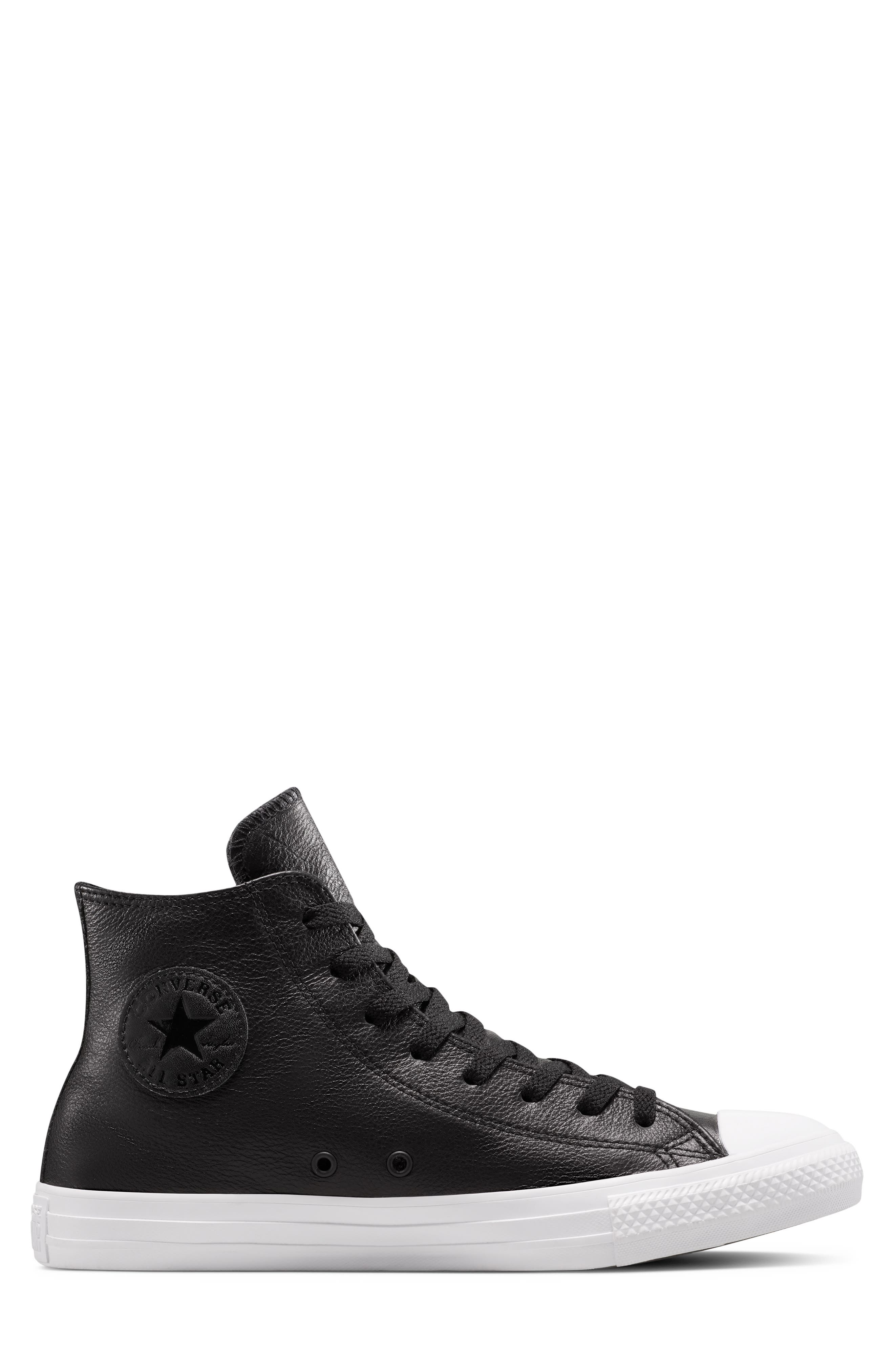 Converse Chuck Taylor<sup>®</sup> All Star<sup>®</sup> Water Repellent Leather High Top Sneaker, Alternate, color, Black/ Black/ White